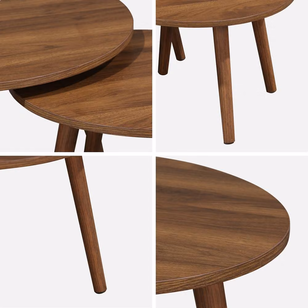 sweeek Pair of Round Nesting Coffee Tables with Wood Effect in Brown, W/D/H: 70 x 70 x 38 cm and 70 x 70 x 30 cm – 3