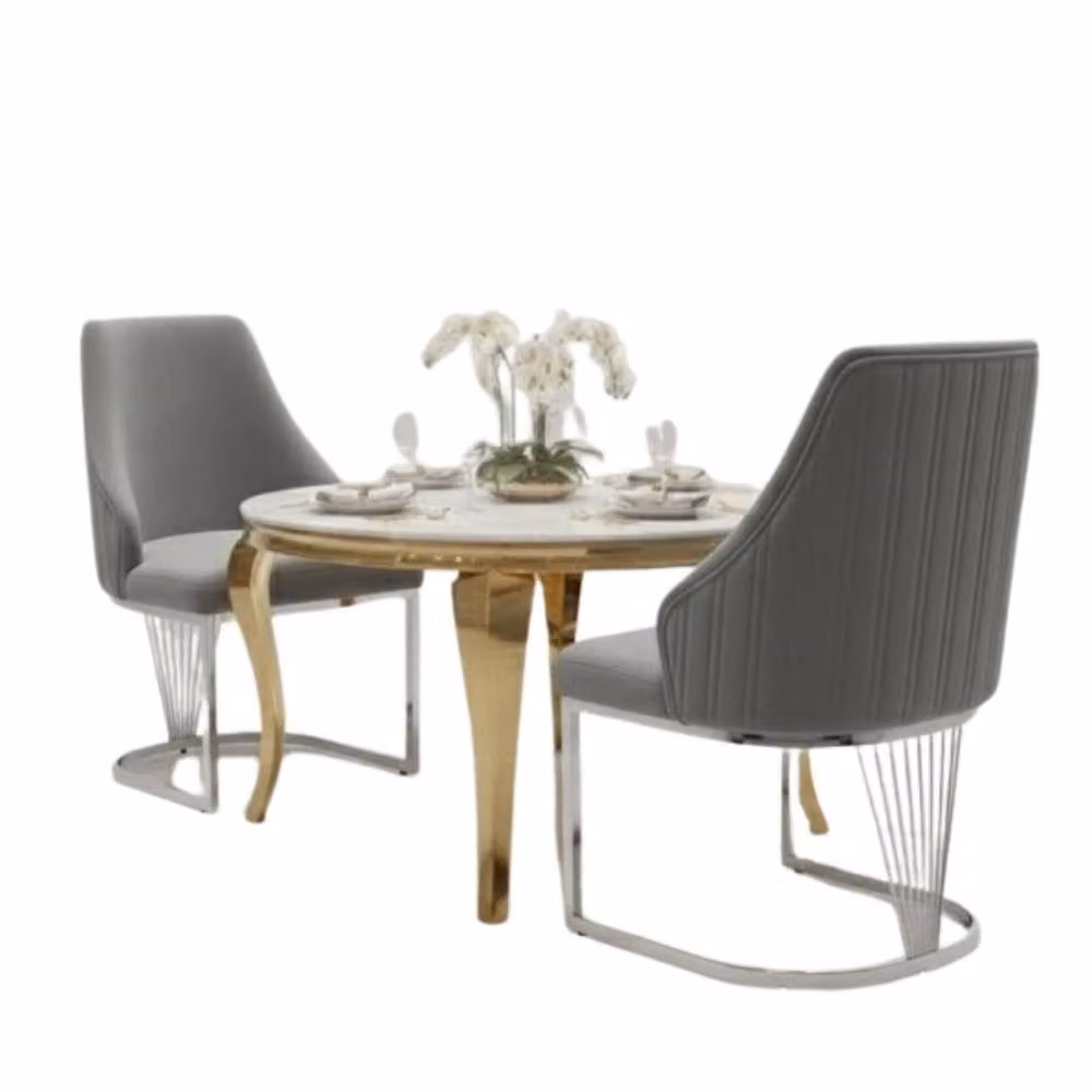 HOME LUXE INTERIOR Lasco Set of 2 Grey and Silver Velvet Dining Chairs with Metal Legs – 2