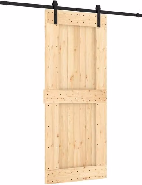 Berkfield Home Modern Sliding Door with Hardware Set, Solid Pine Wood, Light Brown, W: 85 cm, H: 210 cm