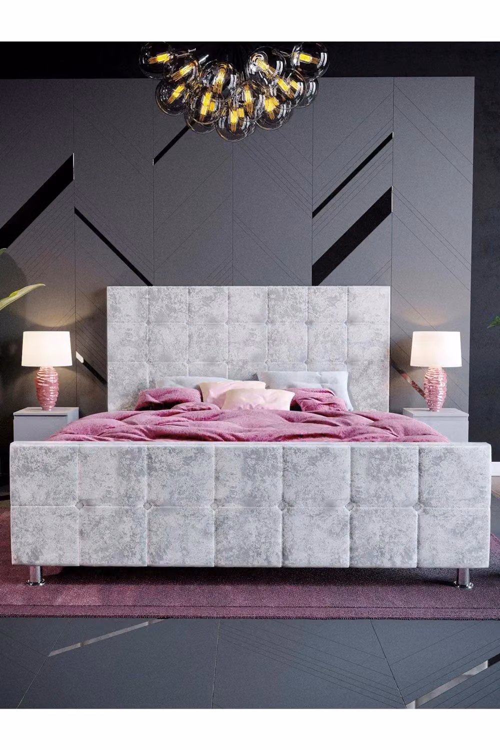 Vida Designs Valentina King Size Bed Frame in Silver Velvet Fabric with Storage W/D/H: 180 x 200 x 118 cm – 3