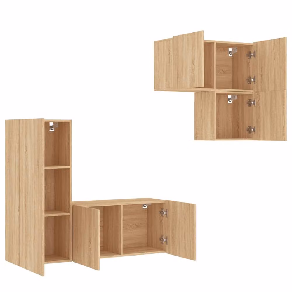 Berkfield Home Versatile 4 Piece TV Wall Unit in Sonoma Oak Engineered Wood, Tan – 2