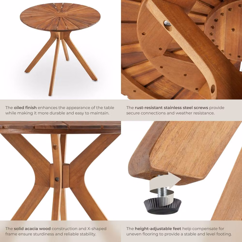 tectake Pollensa Round Garden Table in Brown Oiled Solid Acacia Wood – 5