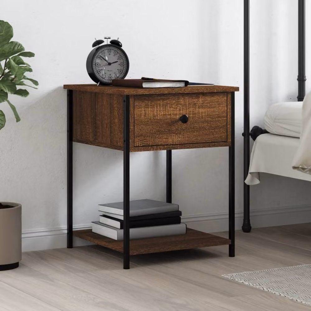 Berkfield Home Brown Oak Bedside Table W: 44 cm, D: 45 cm, H: 58 cm – 2