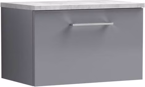 Balterley Level 600mm Wall Hung 1 Drawer Unit with Laminate Worktop in Satin Grey – 1