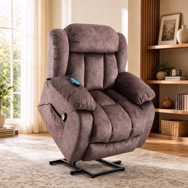 STILVORA Brown Power Lift Recliner Chair with Heat and Vibration Massage and Microfibre Upholstery
