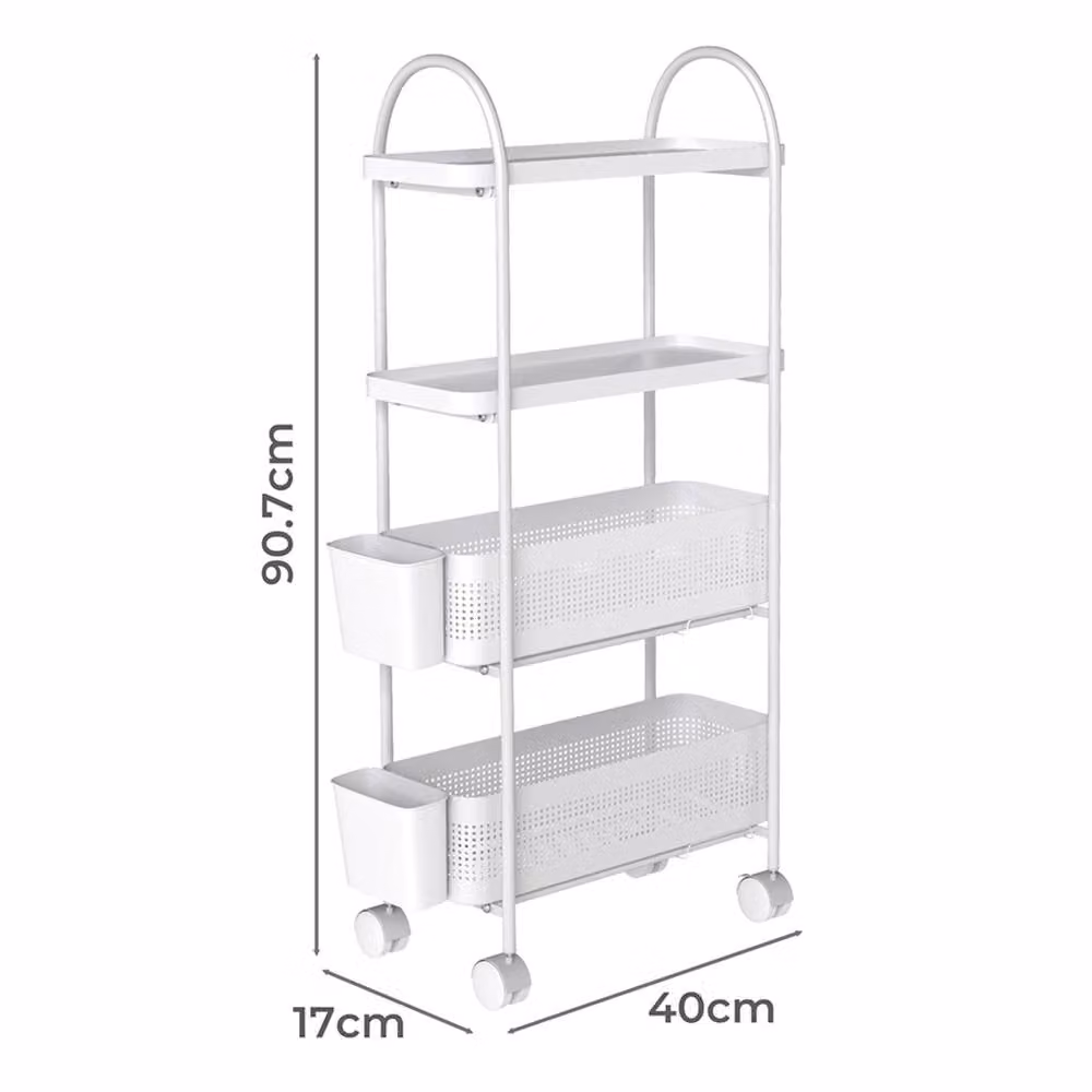 KORVIXA 4 Tier Slim Storage Trolley in White, W/D/H: 90 x 35 x 35 cm – 2