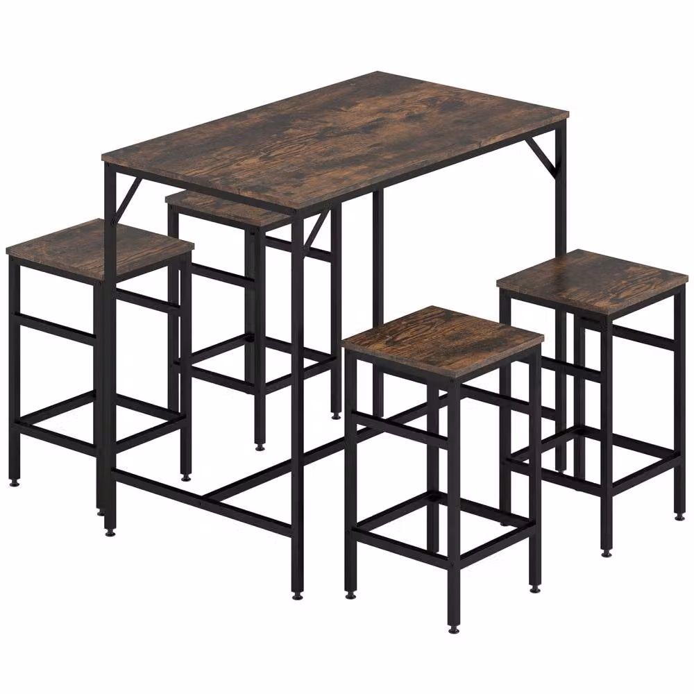 Wyld Haus Vimose 5 Piece Rustic Brown Breakfast Bar Table and Stool Set in Black – 2