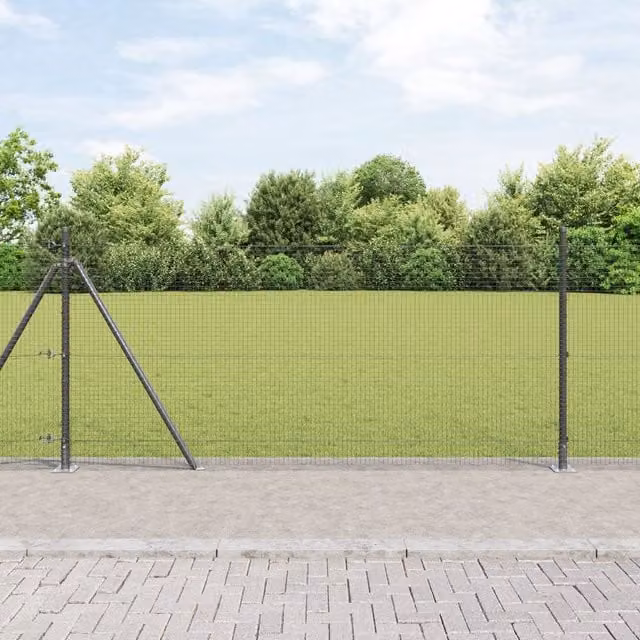 Berkfield Home Grey Steel Welded Wire Fence with 13 Flanged Posts, 0.8 x 25 m – 1
