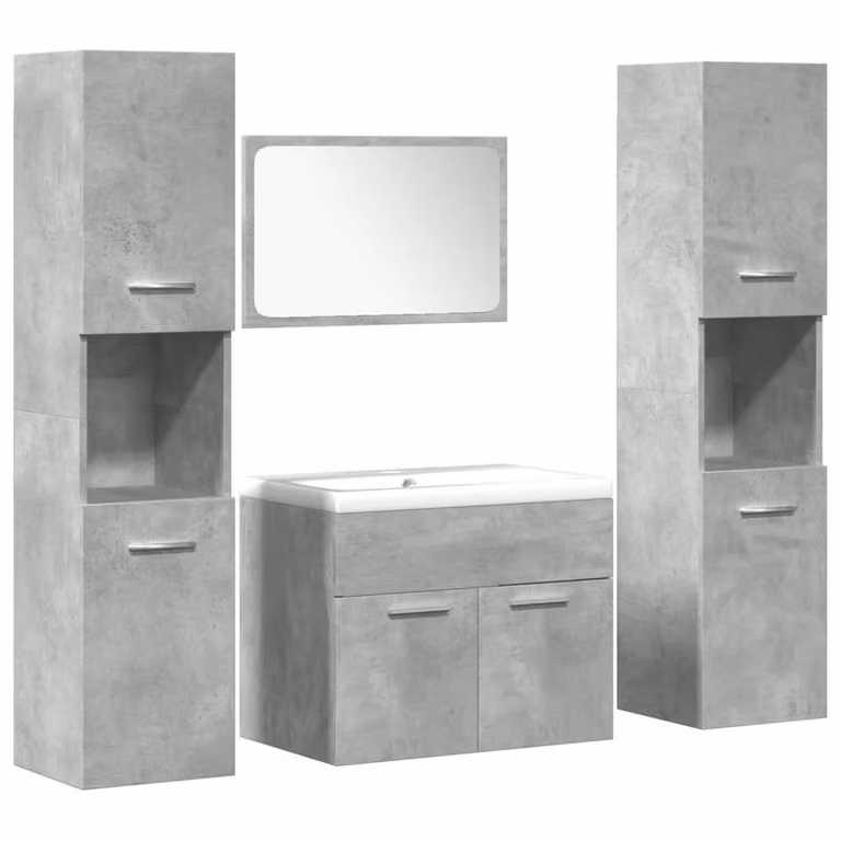 Berkfield Home 4 Piece Modern Bathroom Furniture Set in Matt Concrete Grey