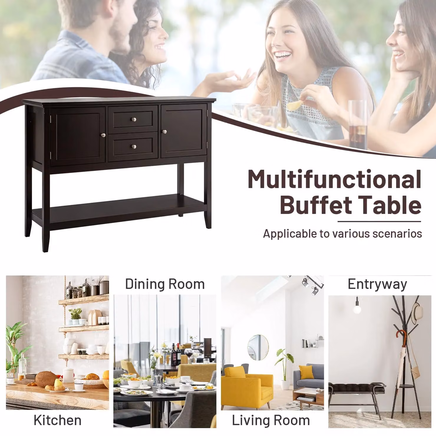 Costway Narrow Console Sofa Table with 2 Drawers and 2 Cabinets in Brown – 6
