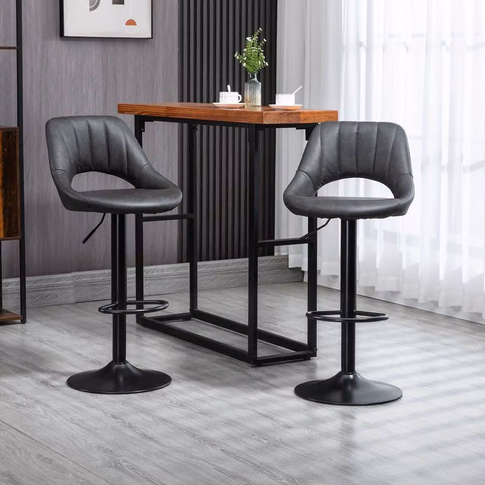 ERGOVEXA Set of 2 Luxe PU Leather Swivel Bar Stools in Grey – 4