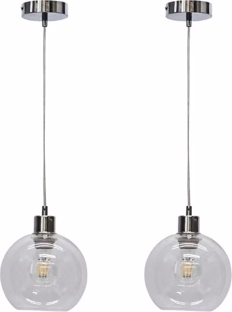 First Choice Lighting Barnum Set of 2 Transparent Glass Sphere Pendant Lights with Chrome Fittings – 1