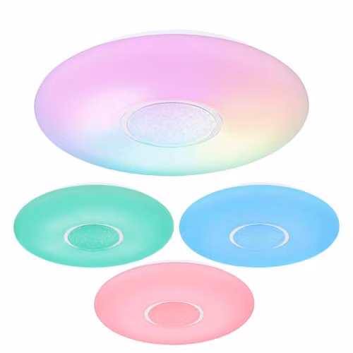 Globo Lighting RGB LED Dimmable Ceiling Light in White with Remote Control, Timer and Night Light Function, W/D/H: 48.5 x 48.5 x 7.2 cm