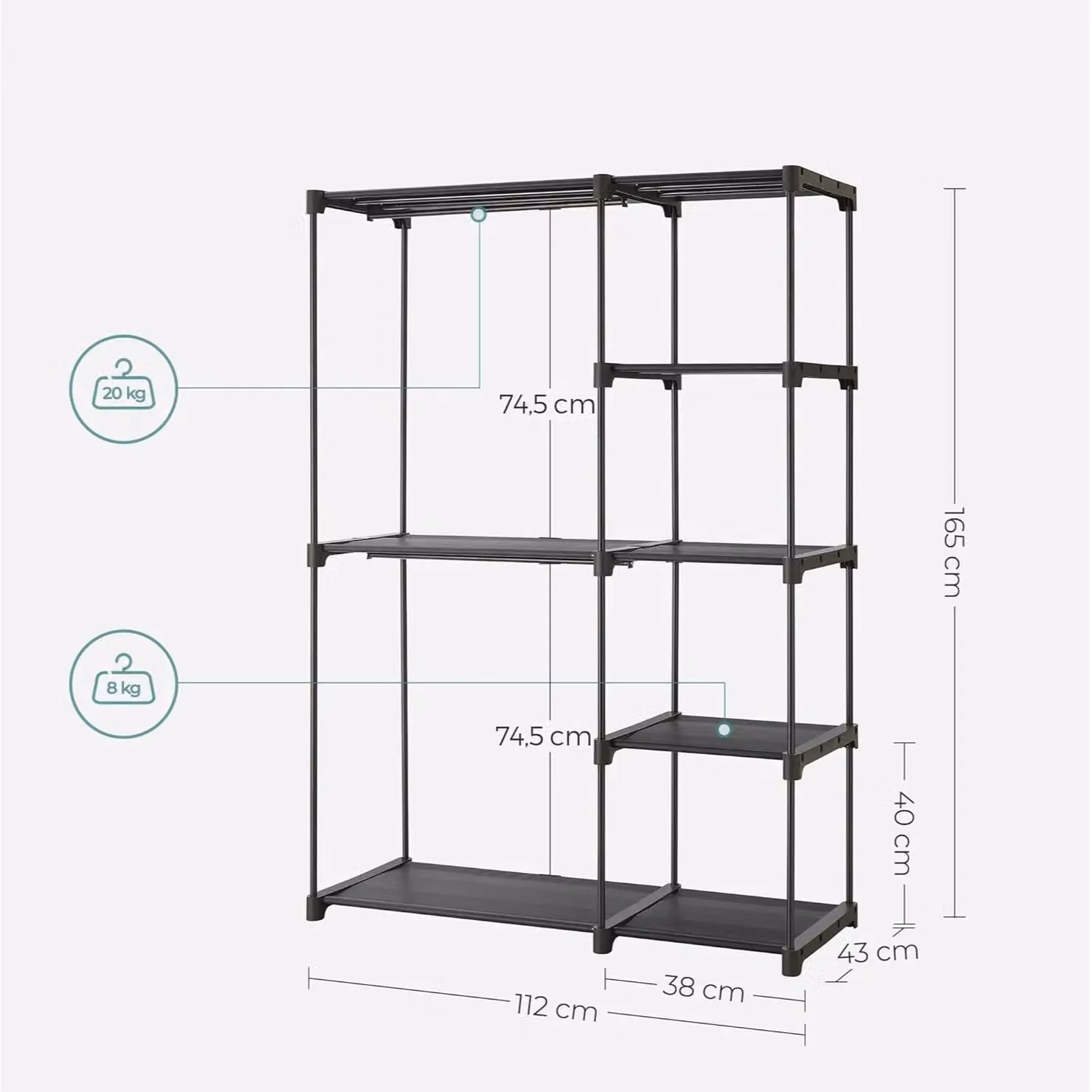 SONGMICS Modular Clothes Storage System with Multiple Hanging Areas in Black – 2