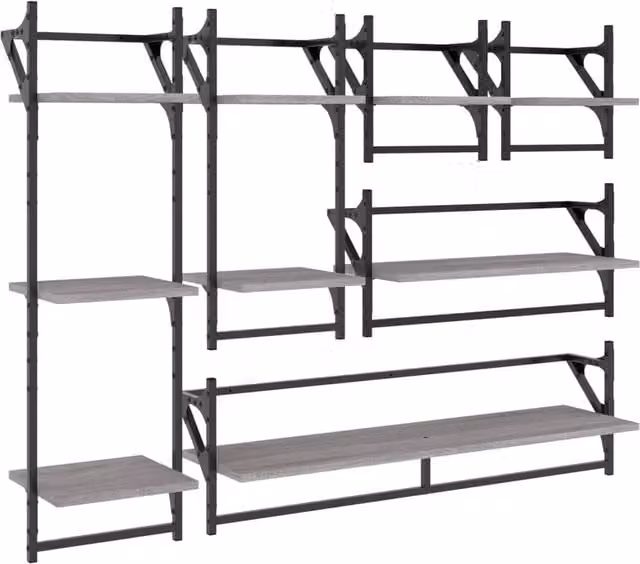 Berkfield Home 6 Piece Grey Sonoma Wall Mounted Shelf Set with Hanging Rods