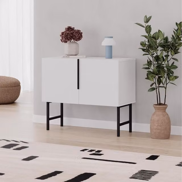 Decortie Modern Tona Sideboard Cabinet with 2 Soft-Close Doors in White