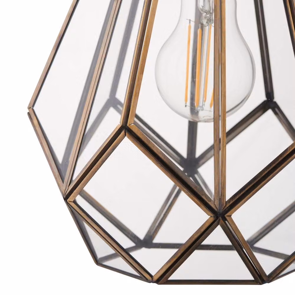 First Choice Lighting Polly Industrial Pendant Ceiling Light in Bronze and Antique Brass with Transparent Glass – 3