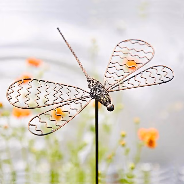 Paper High Bronze Metal Dragonfly Garden Stake Decoration