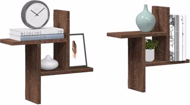 Berkfield Home Wall Mounted Shelves, 2 Pack, Brown Oak, W/D/H: 38 x 12 x 38 cm – 1