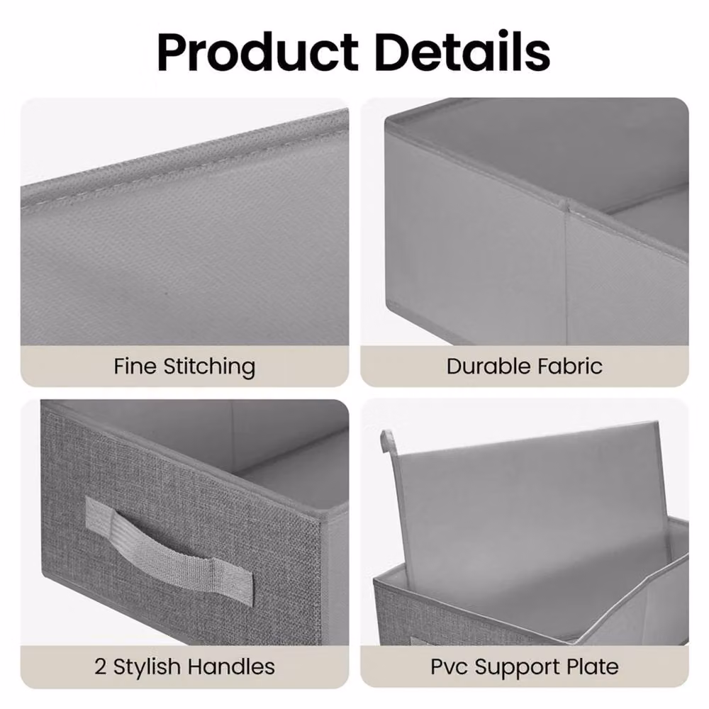 VOGREX 4-Pack Grey Foldable Fabric Storage Bins with Handles – 3