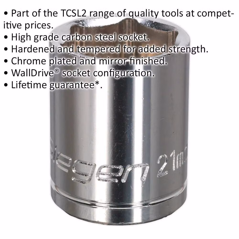 Loops 21mm Chrome Plated 1/2 inch Square Drive Socket in Silver Carbon Steel – 2
