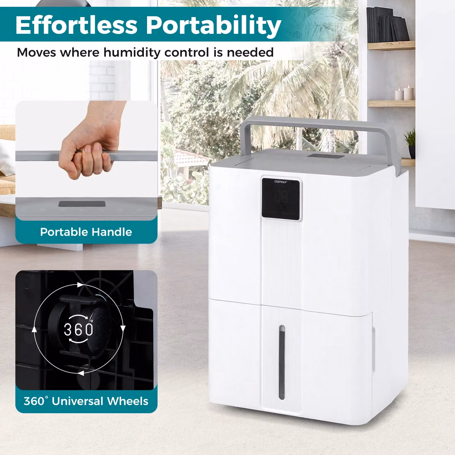 Costway Portable Dehumidifier in White with 3 Modes and 40L Capacity – 6