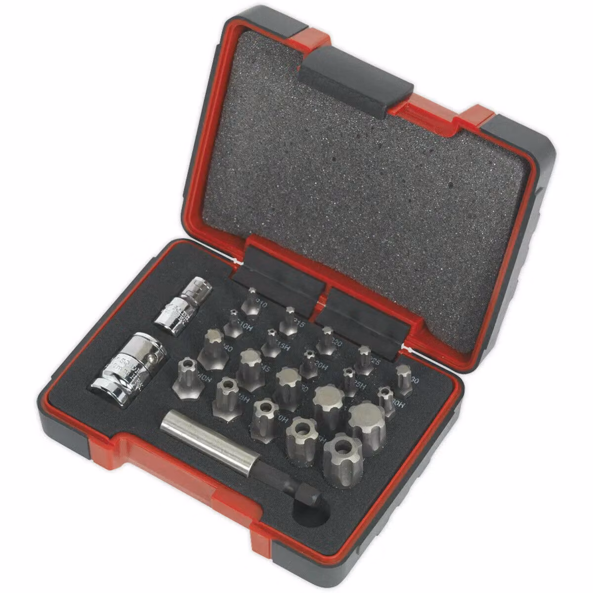 Loops TRX Star Security Socket Bit Set, 23 Piece Steel Set with 1/4" and 3/8" Square Drive, T10 to T60, Silver and Multicolour – 3