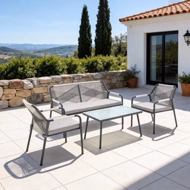 more4homes Lagos 4 Seater Outdoor Corner Garden Sofa Set with Glass Table, Grey