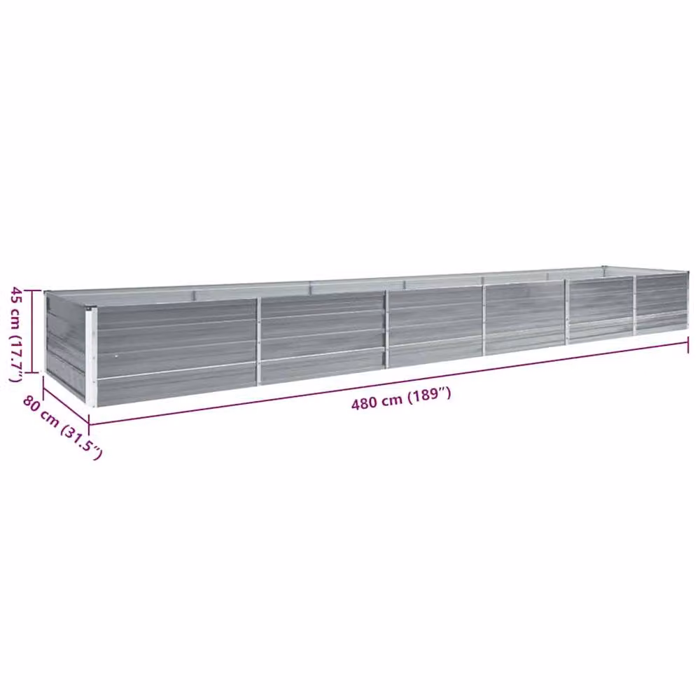 Berkfield Home Garden Galvanised Steel Raised Bed, Grey, W: 480 cm, D: 80 cm, H: 45 cm – 2