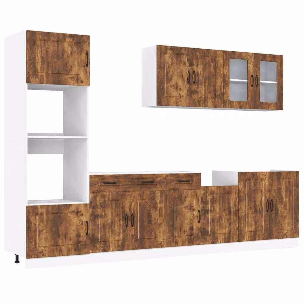 Berkfield Home Kalmar 7 Piece Modern Kitchen Cabinet Set in Smoked Oak Brown with Glass Doors – 2