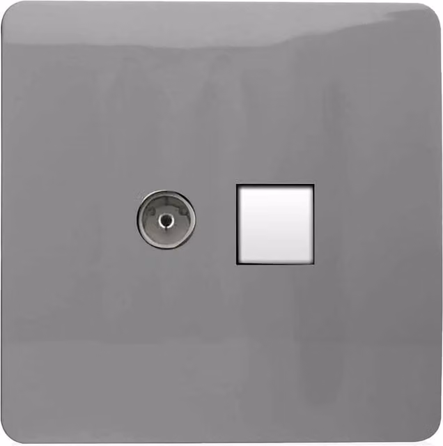 Trendi Switch 2 Gang Combination TV Co-Axial and RJ45 Cat 6 Ethernet Flush Sockets in Grey