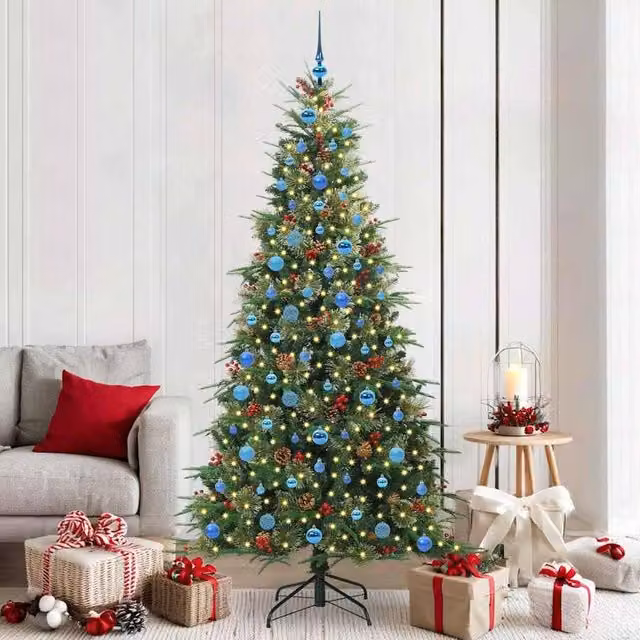 Berkfield Home Artificial Hinged Christmas Tree in Green, Height: 210 cm