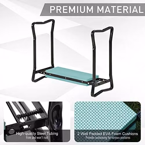 Outsunny 2-in-1 Foldable Garden Kneeler and Seat Bench, Green – 5