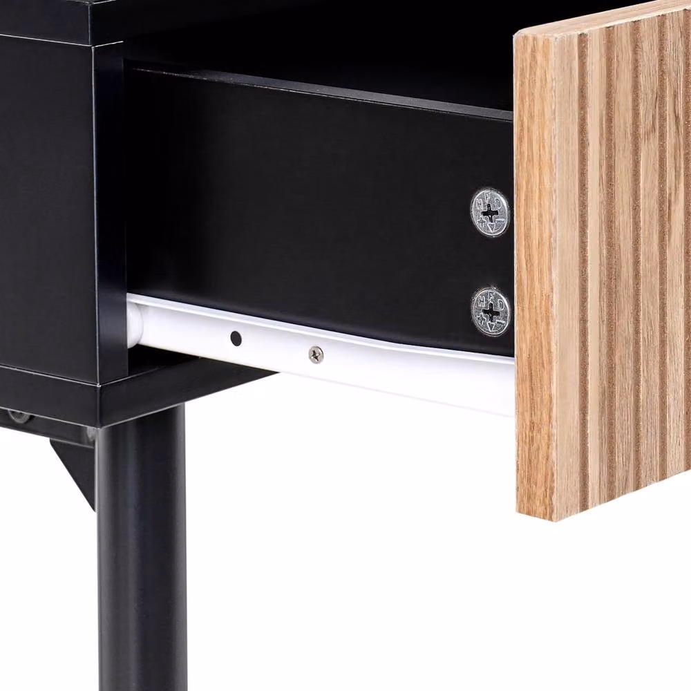 Wyld Haus Black MDF Console Table with Natural Ash Ribbed Front and 2 Drawers – 3