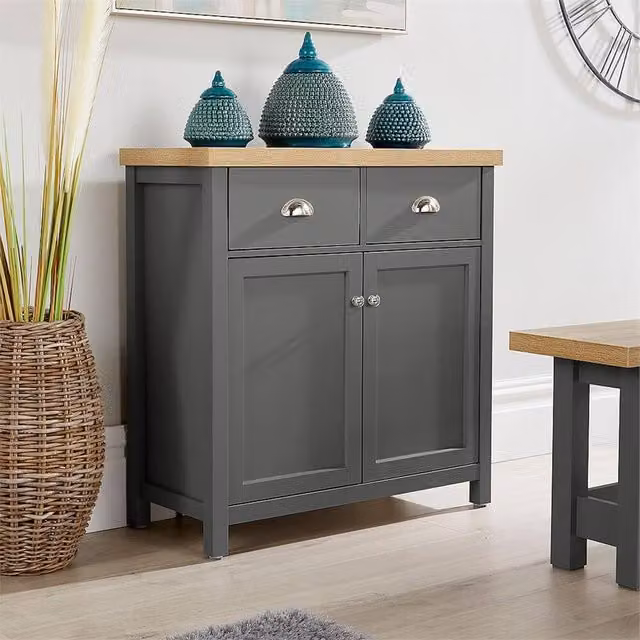 Nordara Dark Grey Oak 2 Door 2 Drawer Storage Sideboard Cabinet, Width: 100 cm – 1