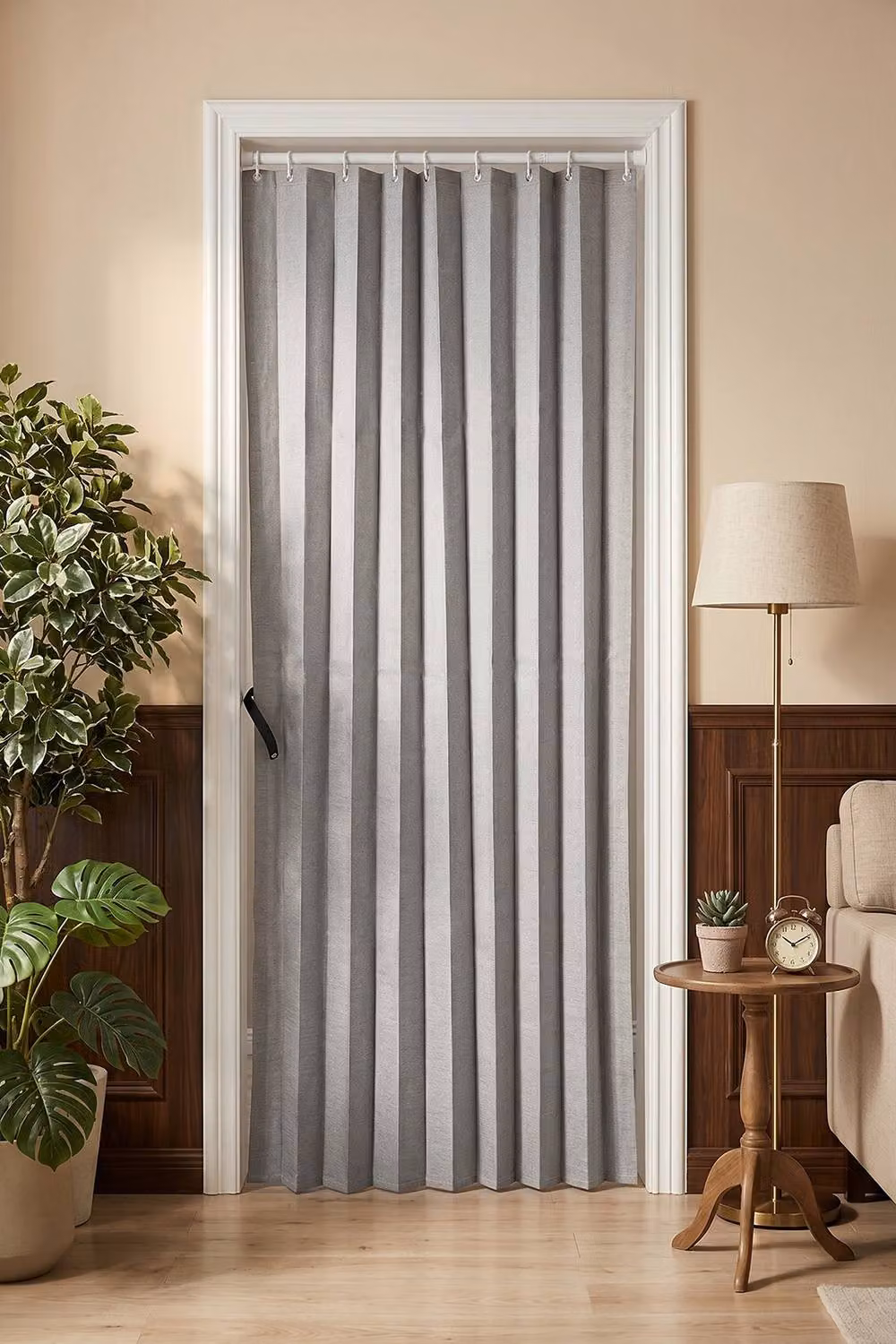 Living and Home Grey Faux Linen Pleated Folding Curtain, Width: 180 cm, Height: 200 cm – 3