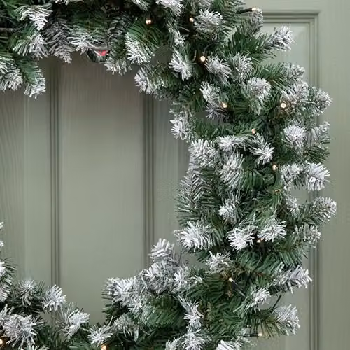Samuel ALEXANDER Green Snow Tipped Christmas Wreath with 50 Warm White LEDs, 160 Bullet Tips, Diameter: 60 cm – 2