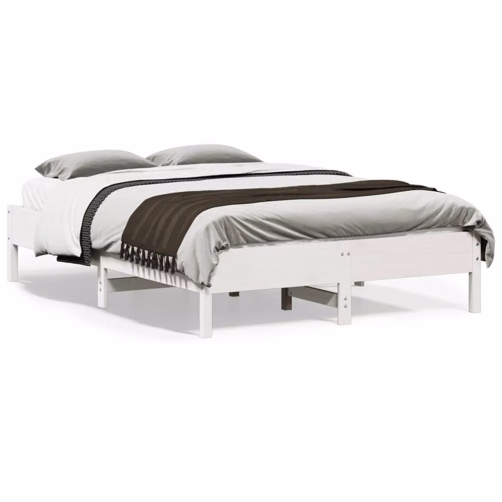 Berkfield Home Beautiful Bed Frame in White Solid Pine, W/D/H: 140 x 190 cm – 2