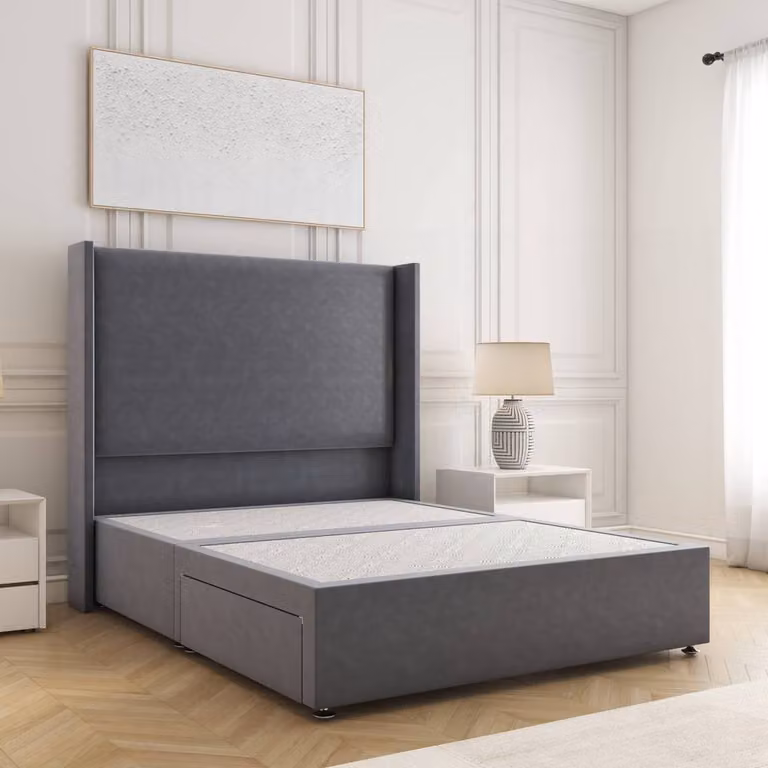 BSSPOKE Austin Divan Bed with Plush Headboard and 2 Drawers, Anthracite, W/D/H: 120 x 200 cm