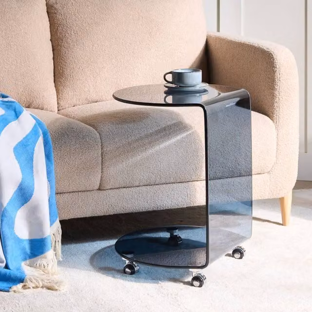 Wyld and Coco Astra Round Blue Tempered Glass Side Table with Castors – 1