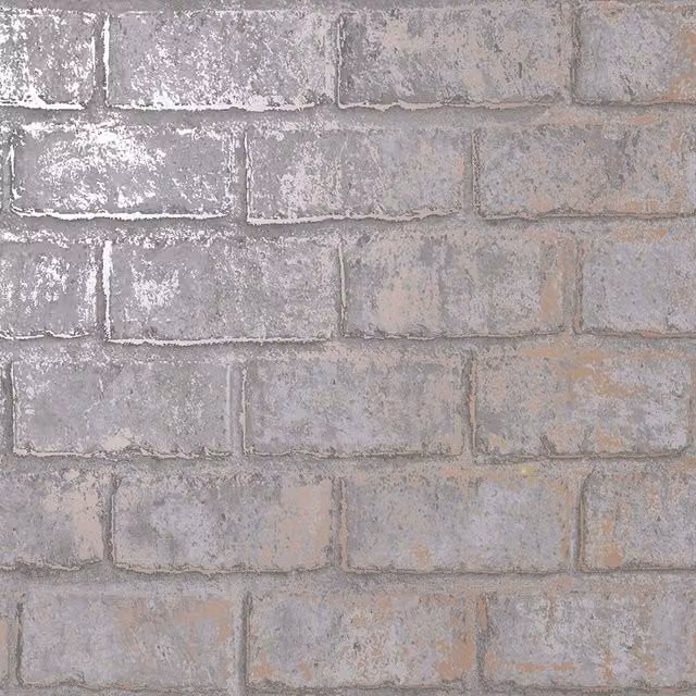 Holden Decor Glistening Brick Wallpaper in Rose Gold and Grey with Geometric Abstract Industrial Design