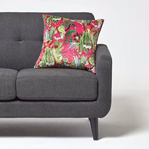 Homescapes Pink and Black Reversible Tropical Velvet Cushion with Botanical Leaf and Flower Design, W/D/H: 46 x 46 x 46 cm – 3