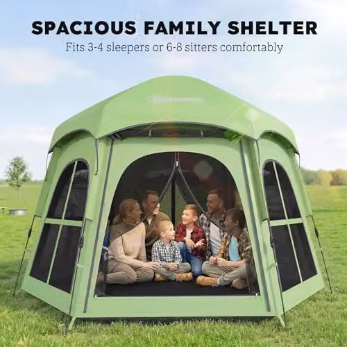 Outsunny Pop Up Tent with 2 Doors and Carry Bag, 3000mm Waterproof, Green – 3