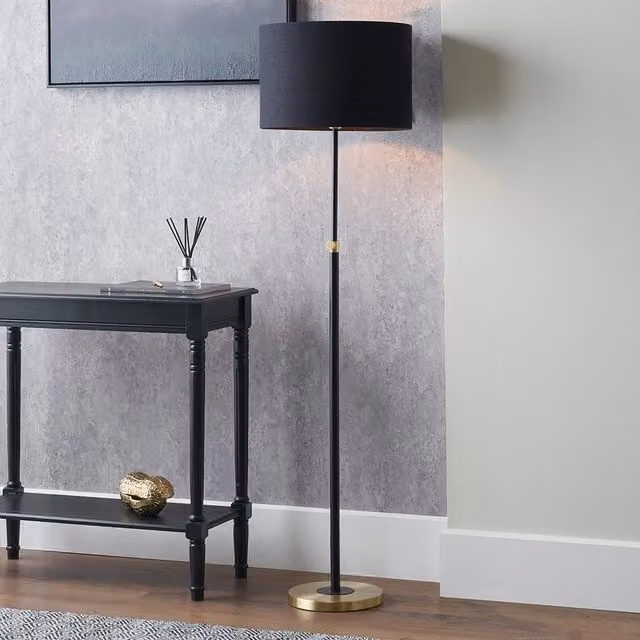 Pacific Lifestyle Modern Adjustable Height Metal Floor Lamp in Black and Gold/Brass