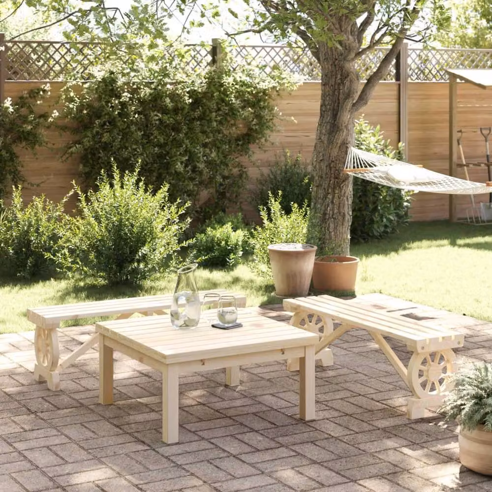 Berkfield Home Set of 2 Rustic Solid Fir Wood Garden Benches in Beige – 2
