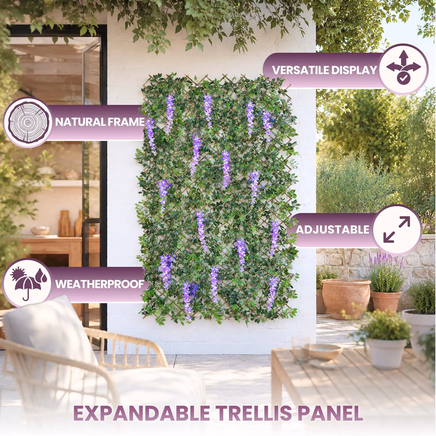 Marco Paul Artificial Wisteria Purple Expandable Willow Trellis Garden Privacy Screen, W/H: 90 x 180 cm – 4