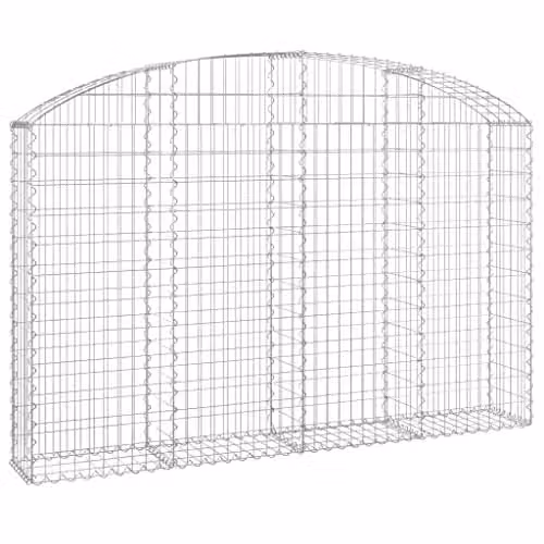 vidaXL Arched Gabion Basket Garden Planter and Retaining Wall, Silver Galvanised Steel, W: 200 cm, D: 30 cm, H: 120/140 cm – 1