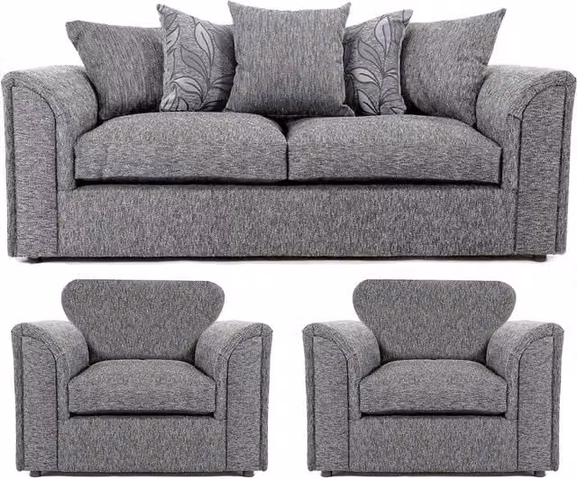 Furnishings For Less UK Byron Dundee Chenille Fabric 3 Piece 5 Seater Sofa Suite in Grey – 1