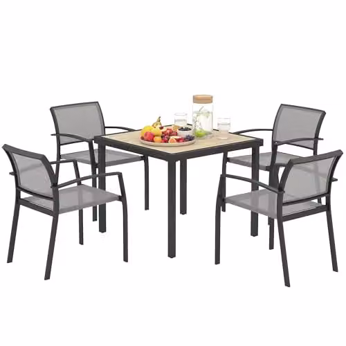 Outsunny 5 Piece Garden Dining Set with 4 Chairs and Square Table in Grey – 1