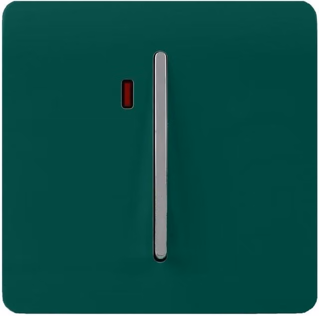 Trendi Switch Modern Glossy Double Pole Raised Profile 20 A 240V Tactile Chrome Single Switch with Neon Insert in Dark Forest Green